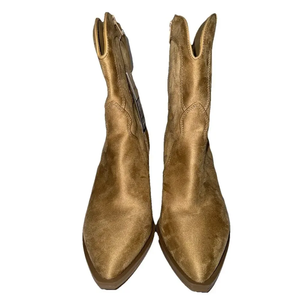 Womens Cowgirl Boots 8.5 M Western Ankle Boots Tan Pointed Toe Country Chic Boho